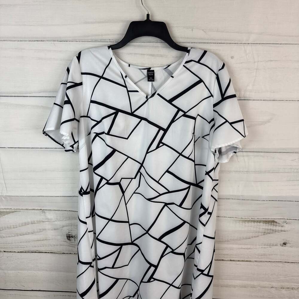 Emery Rose Women's Shift Dress Abstract V-Neck Flutter Sleeve Plus Size 0XL